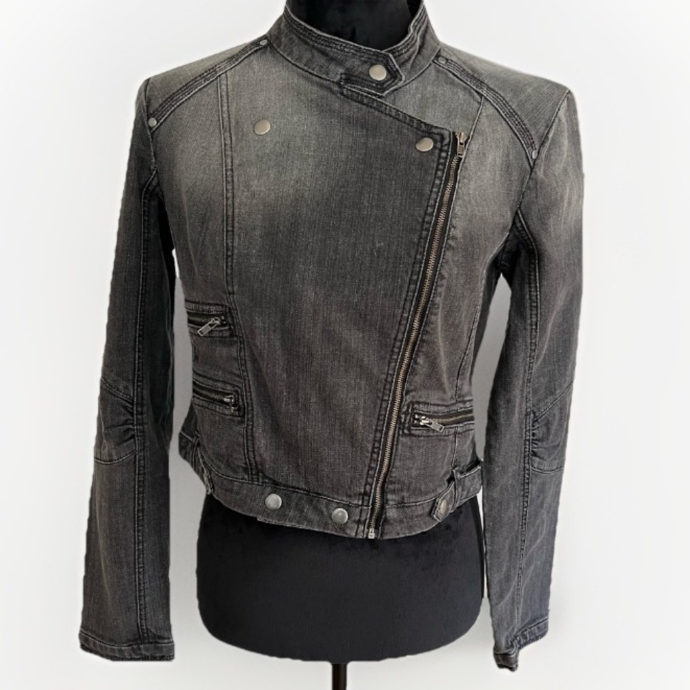 LONDON JEAN- Gray Denim Moto Biker Jacket (Sz S)
